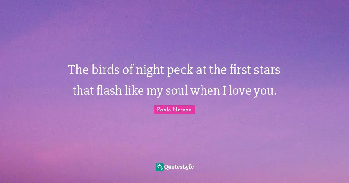 The birds of night peck at the first stars that flash like my soul when I love you.