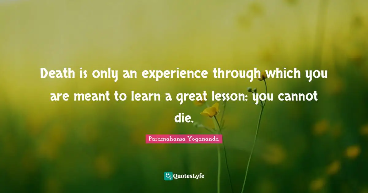 Death is only an experience through which you are meant to learn a great lesson: you cannot die.