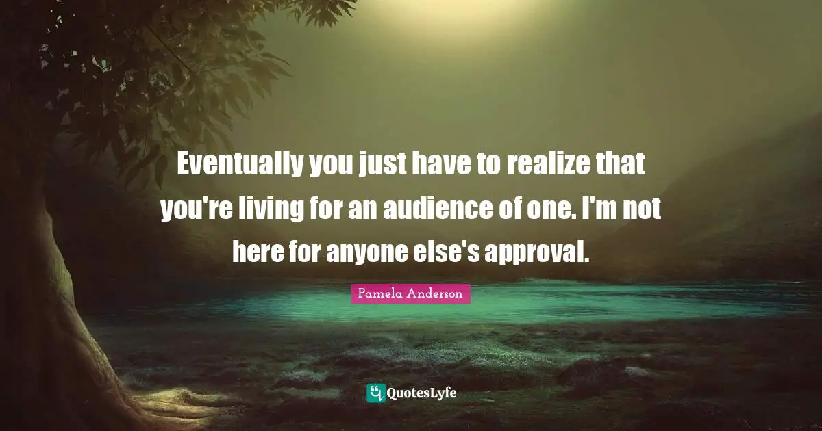 Eventually you just have to realize that you're living for an audience of one. I'm not here for anyone else's approval.