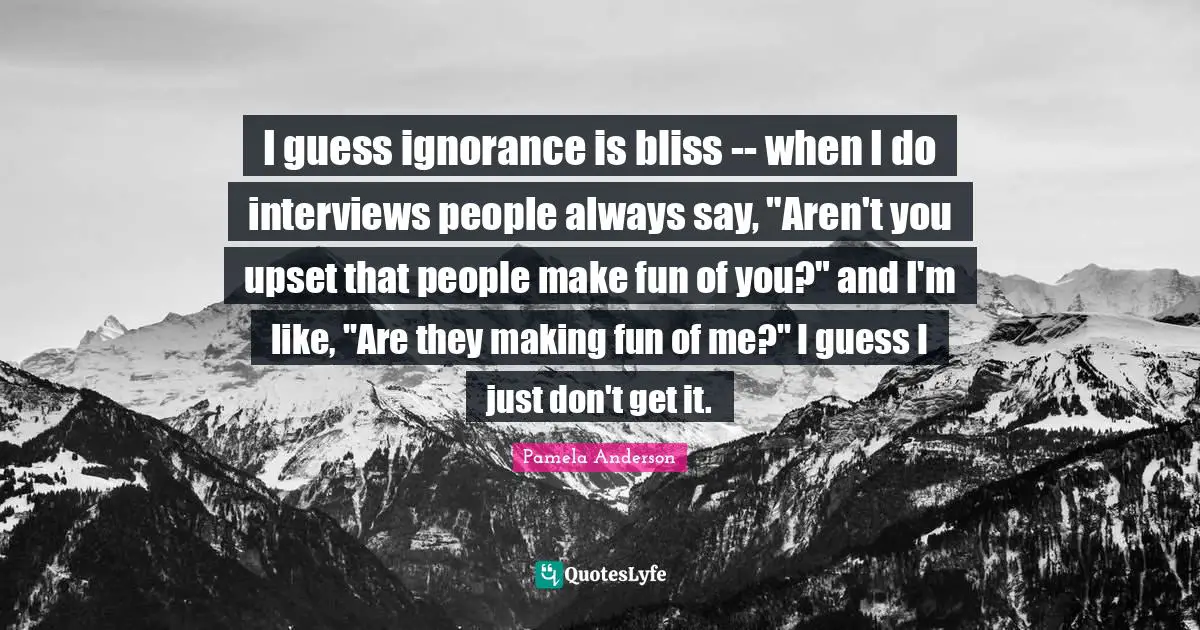 I guess ignorance is bliss -- when I do interviews people always say, "Aren't you upset that people make fun of you?" and I'm like, "Are they making fun of me?" I guess I just don't get it.