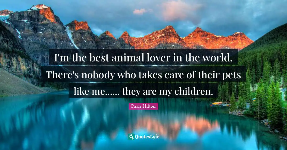 I'm the best animal lover in the world. There's nobody who takes care of their pets like me...... they are my children.