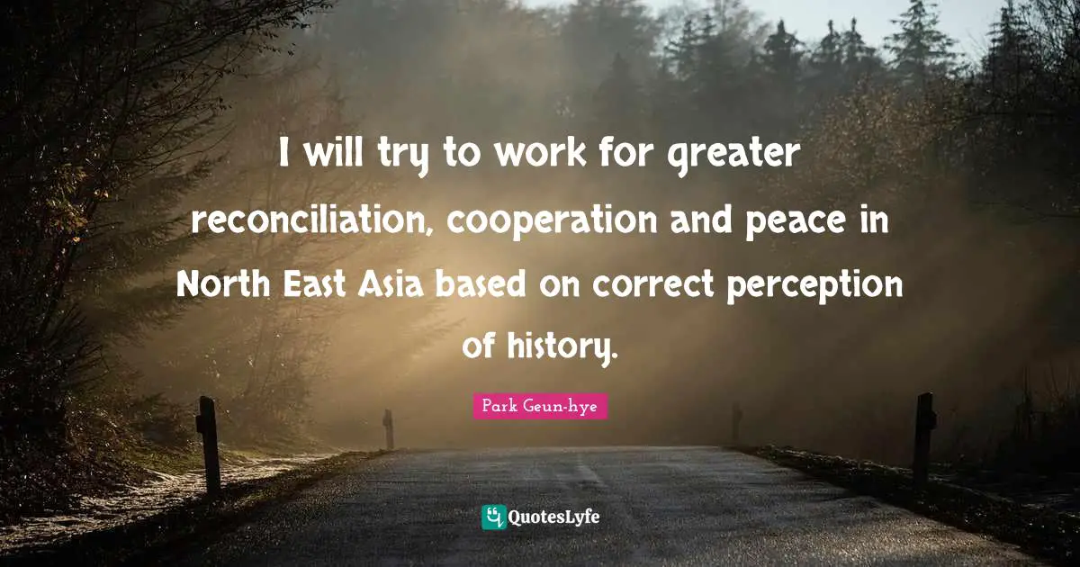 I will try to work for greater reconciliation, cooperation and peace in North East Asia based on correct perception of history.