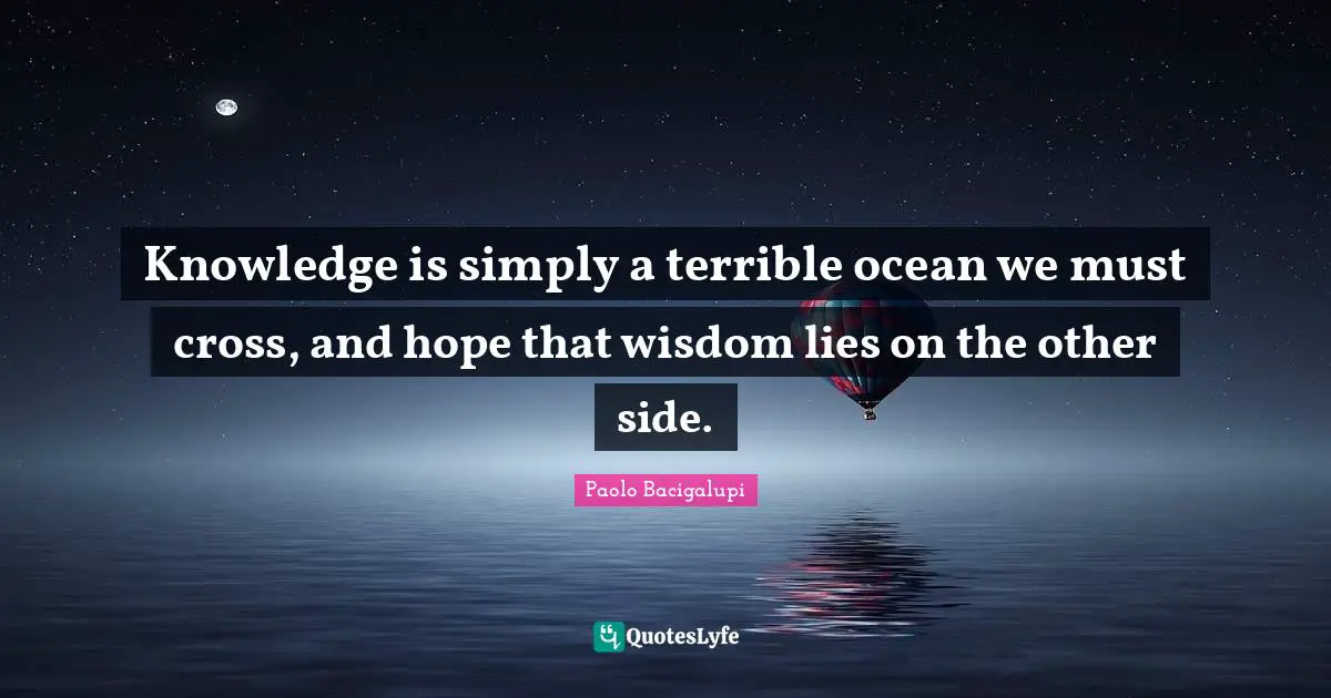 Knowledge is simply a terrible ocean we must cross, and hope that wisdom lies on the other side.
