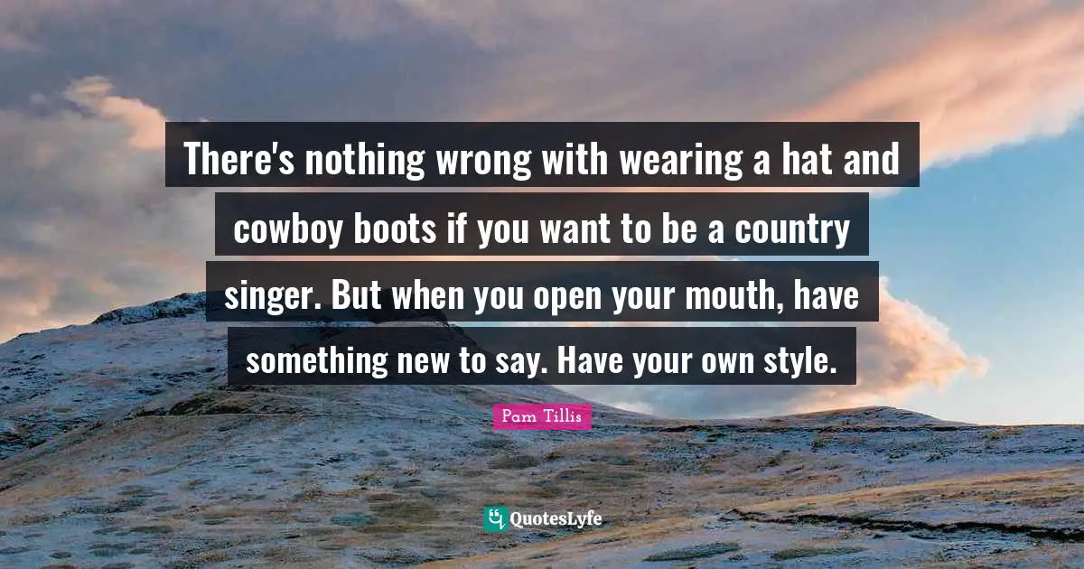 There's nothing wrong with wearing a hat and cowboy boots if you want to be a country singer. But when you open your mouth, have something new to say. Have your own style.
