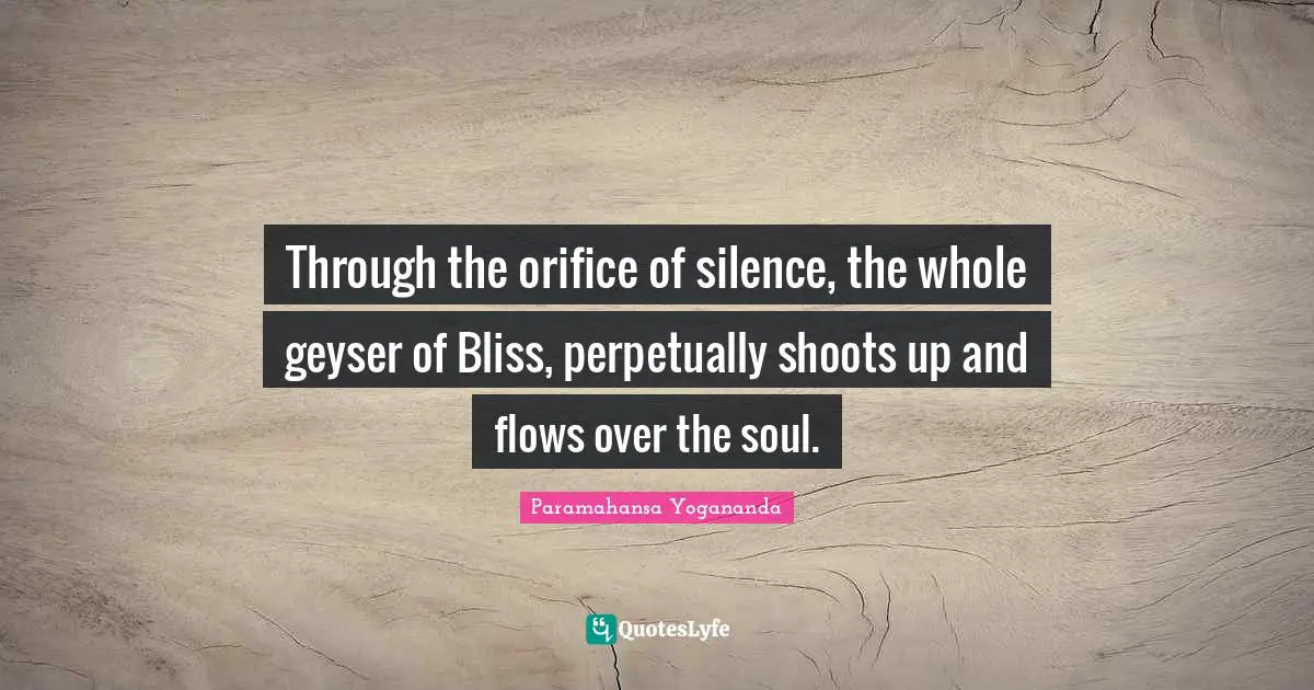 Through the orifice of silence, the whole geyser of Bliss, perpetually shoots up and flows over the soul.