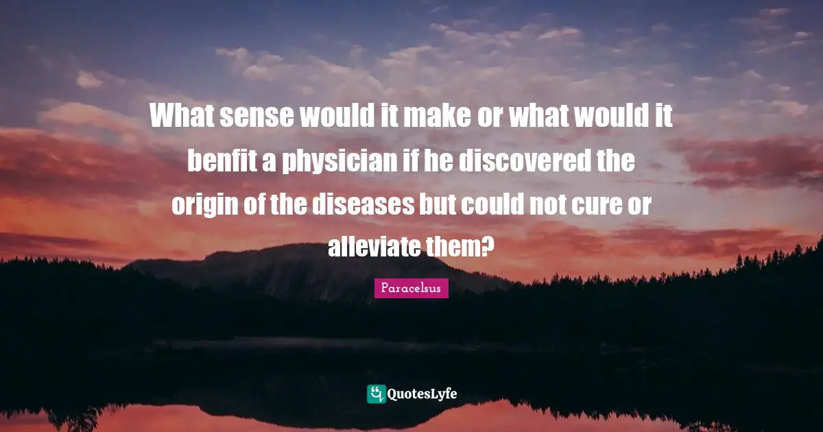 What sense would it make or what would it benfit a physician if he discovered the origin of the diseases but could not cure or alleviate them?