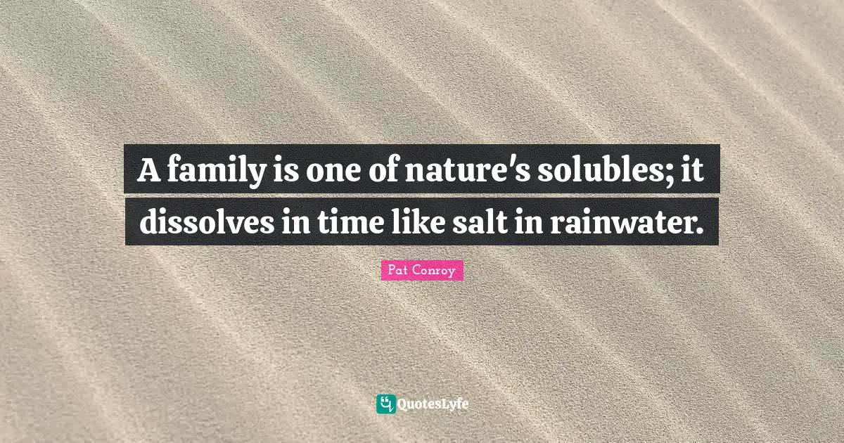 A family is one of nature's solubles; it dissolves in time like salt in rainwater.