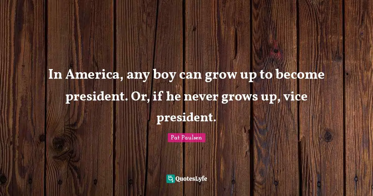 In America, any boy can grow up to become president. Or, if he never grows up, vice president.