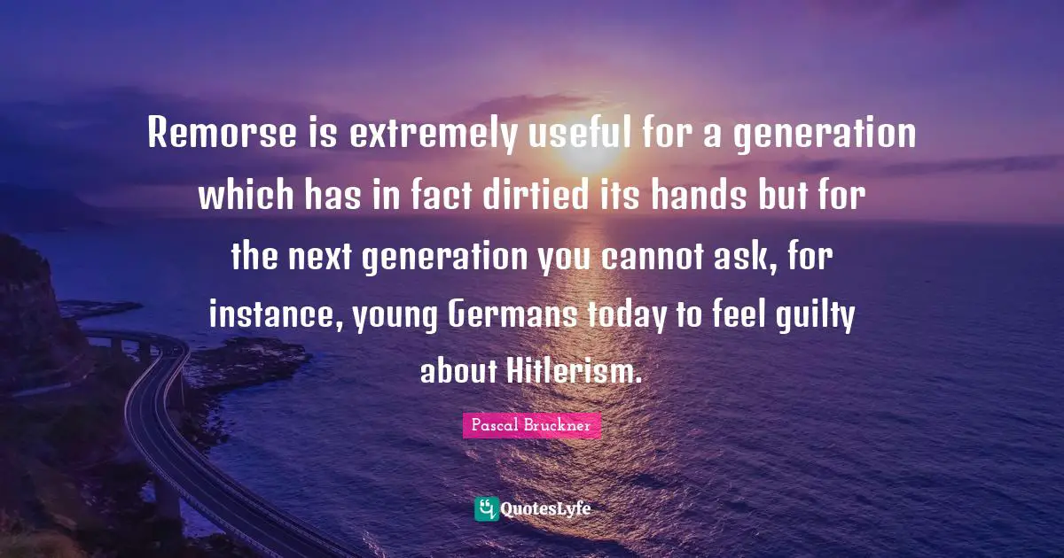 Remorse is extremely useful for a generation which has in fact dirtied its hands but for the next generation you cannot ask, for instance, young Germans today to feel guilty about Hitlerism.
