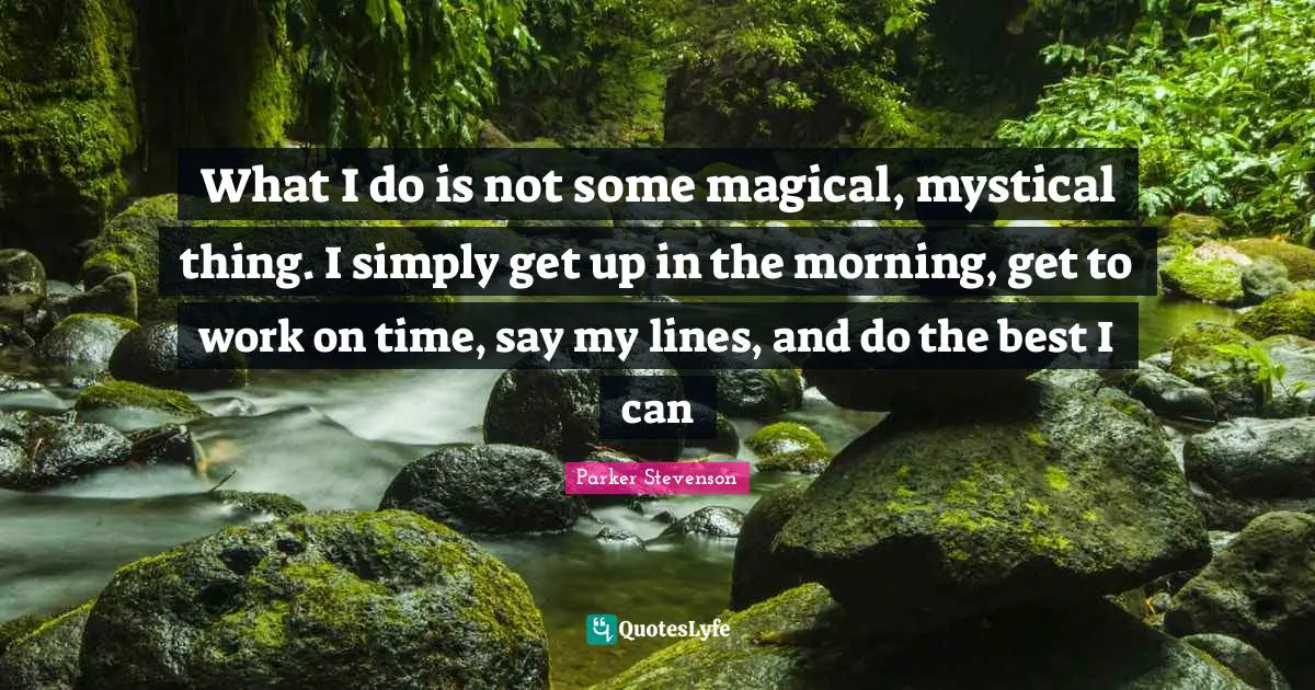What I do is not some magical, mystical thing. I simply get up in the morning, get to work on time, say my lines, and do the best I can