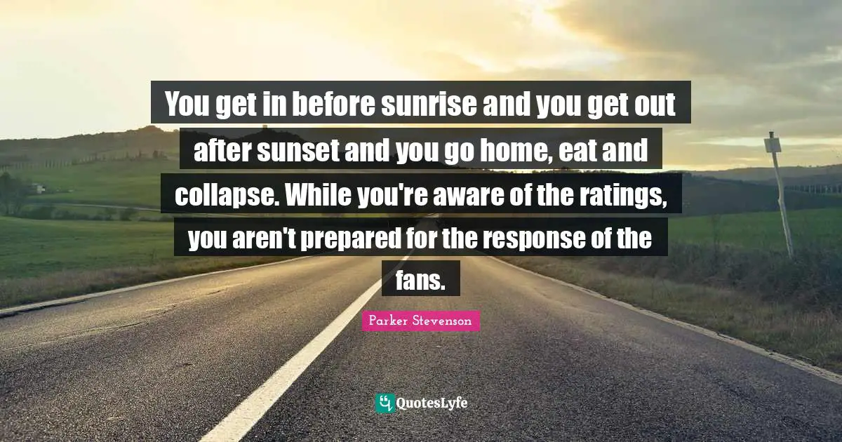 You get in before sunrise and you get out after sunset and you go home, eat and collapse. While you're aware of the ratings, you aren't prepared for the response of the fans.