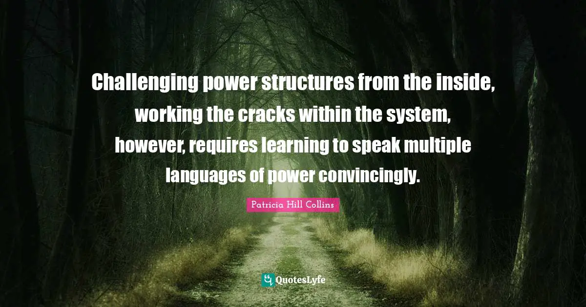 Brilliant Quotes: "Challenging power structures from the inside, working the cracks within the system, however, requires learning to speak multiple languages of power convincingly."