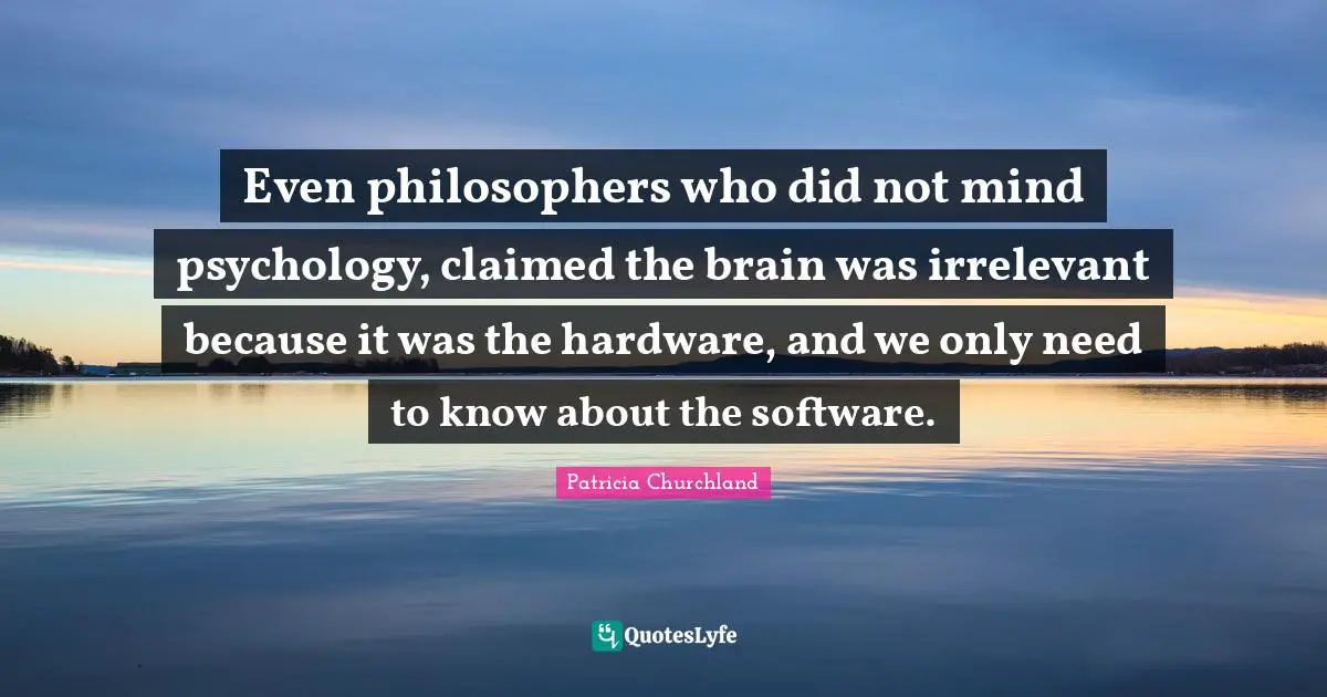 Even philosophers who did not mind psychology, claimed the brain was irrelevant because it was the hardware, and we only need to know about the software.