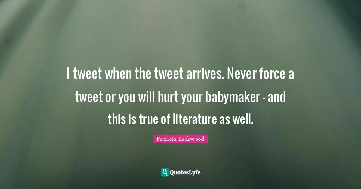 I tweet when the tweet arrives. Never force a tweet or you will hurt your babymaker - and this is true of literature as well.