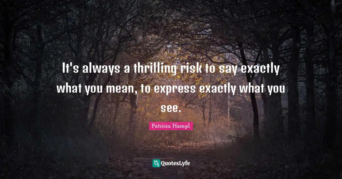 It's always a thrilling risk to say exactly what you mean, to express exactly what you see.