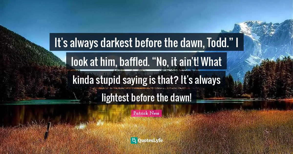 Baffled Quotes: "It's always darkest before the dawn, Todd.” I look at him, baffled. “No, it ain't! What kinda stupid saying is that? It's always lightest before the dawn!"