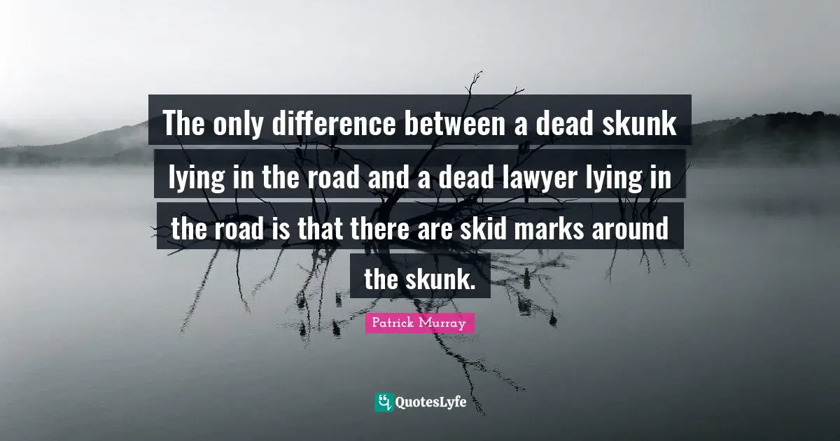 The only difference between a dead skunk lying in the road and a dead lawyer lying in the road is that there are skid marks around the skunk.