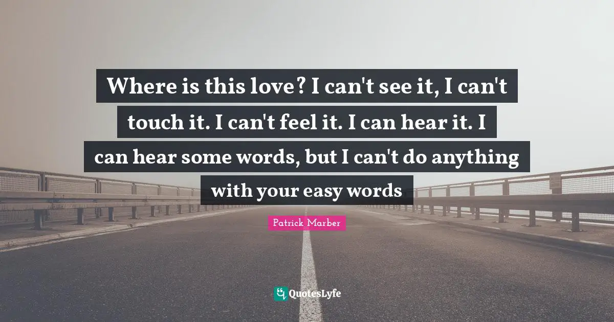 Where is this love? I can't see it, I can't touch it. I can't feel it. I can hear it. I can hear some words, but I can't do anything with your easy words