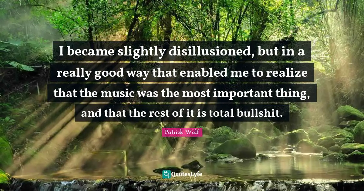 Disillusioned Quotes: "I became slightly disillusioned, but in a really good way that enabled me to realize that the music was the most important thing, and that the rest of it is total bullshit."