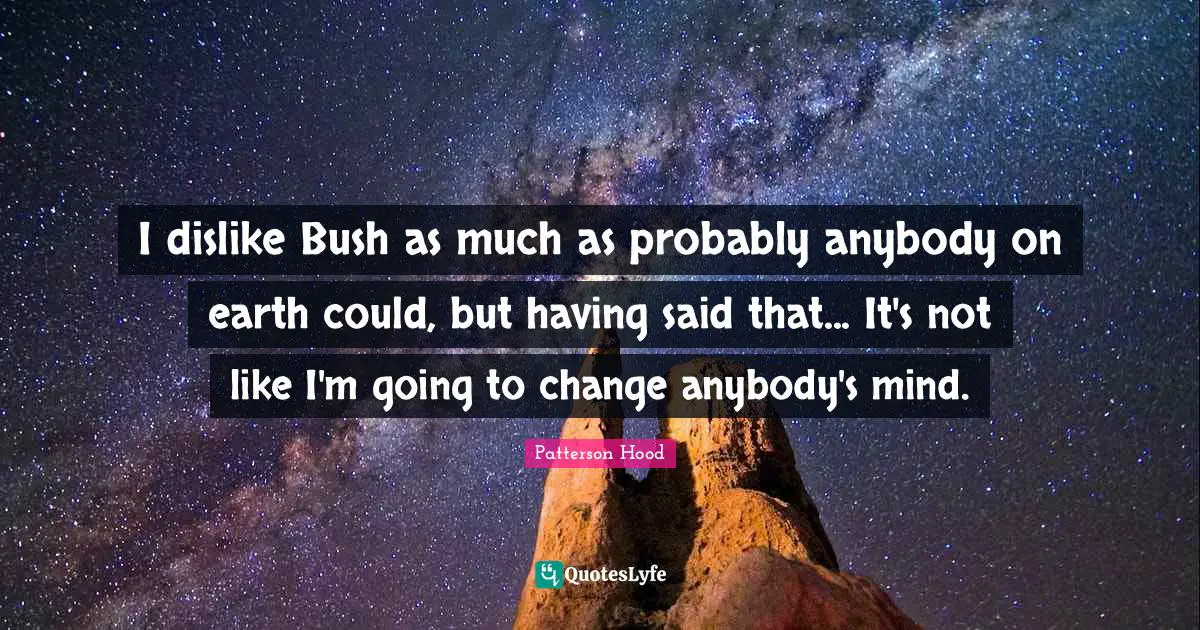 I dislike Bush as much as probably anybody on earth could, but having said that... It's not like I'm going to change anybody's mind.