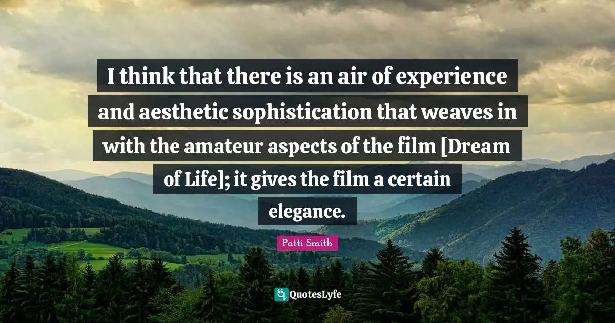 I think that there is an air of experience and aesthetic sophistication that weaves in with the amateur aspects of the film [Dream of Life]; it gives the film a certain elegance.