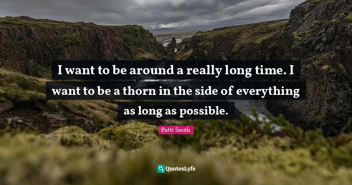 Really Long Quotes: "I want to be around a really long time. I want to be a thorn in the side of everything as long as possible."