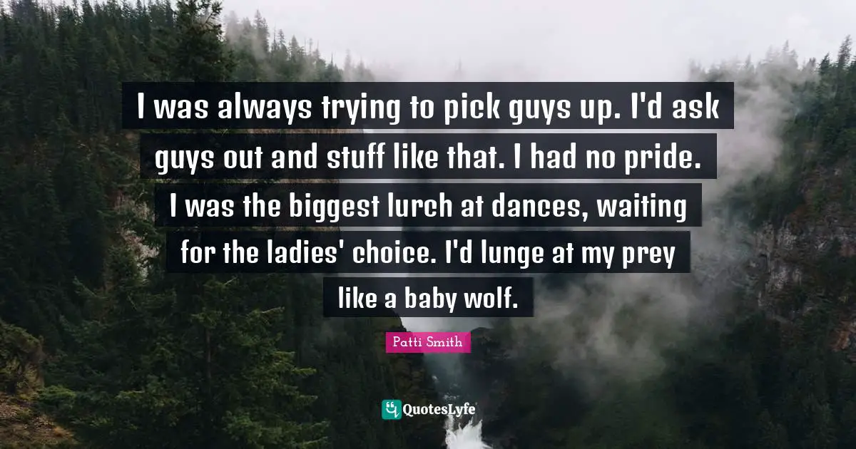 I was always trying to pick guys up. I'd ask guys out and stuff like that. I had no pride. I was the biggest lurch at dances, waiting for the ladies' choice. I'd lunge at my prey like a baby wolf.