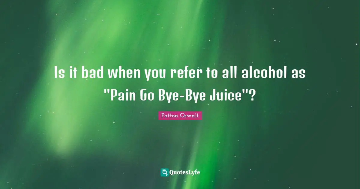 Bye Quotes: "Is it bad when you refer to all alcohol as "Pain Go Bye-Bye Juice"?"