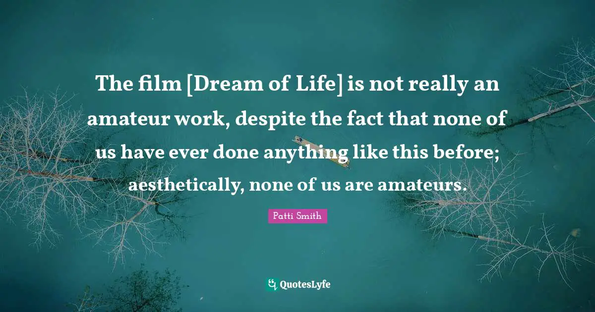 The film [Dream of Life] is not really an amateur work, despite the fact that none of us have ever done anything like this before; aesthetically, none of us are amateurs.