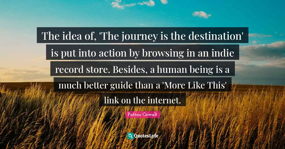 Internet Quotes: "The idea of, 'The journey is the destination' is put into action by browsing in an indie record store. Besides, a human being is a much better guide than a 'More Like This' link on the internet."