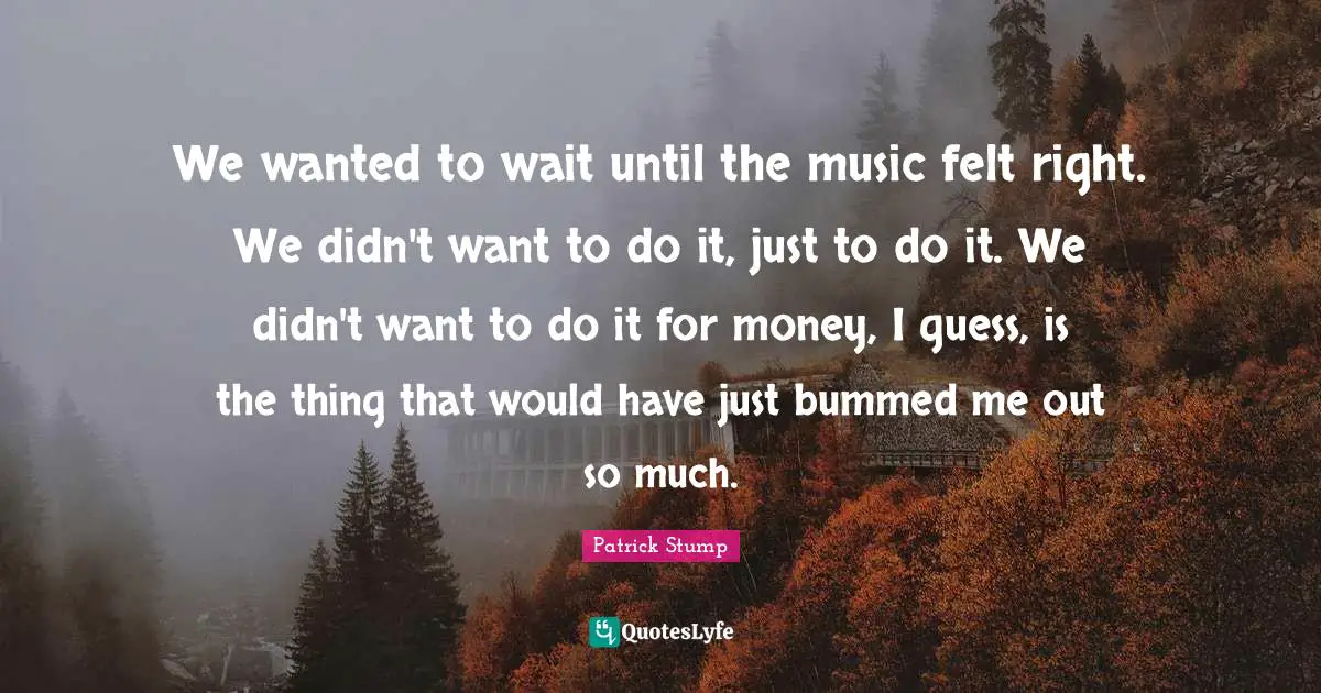 We wanted to wait until the music felt right. We didn't want to do it, just to do it. We didn't want to do it for money, I guess, is the thing that would have just bummed me out so much.