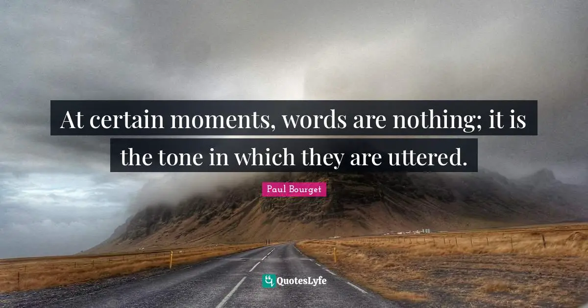 At certain moments, words are nothing; it is the tone in which they are uttered.