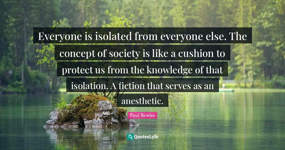 Everyone is isolated from everyone else. The concept of society is like a cushion to protect us from the knowledge of that isolation. A fiction that serves as an anesthetic.