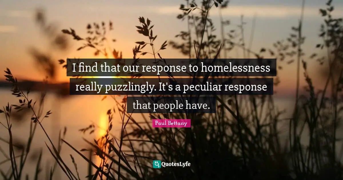 Homelessness Quotes: "I find that our response to homelessness really puzzlingly. It's a peculiar response that people have."
