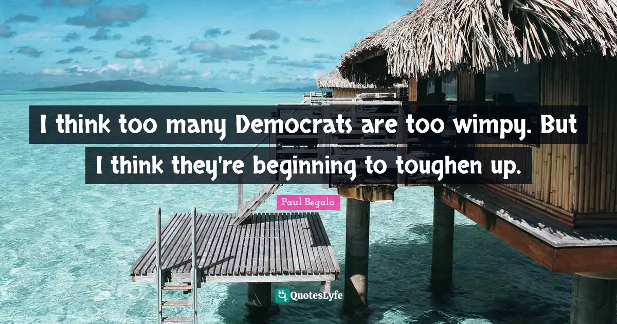 I think too many Democrats are too wimpy. But I think they're beginning to toughen up.