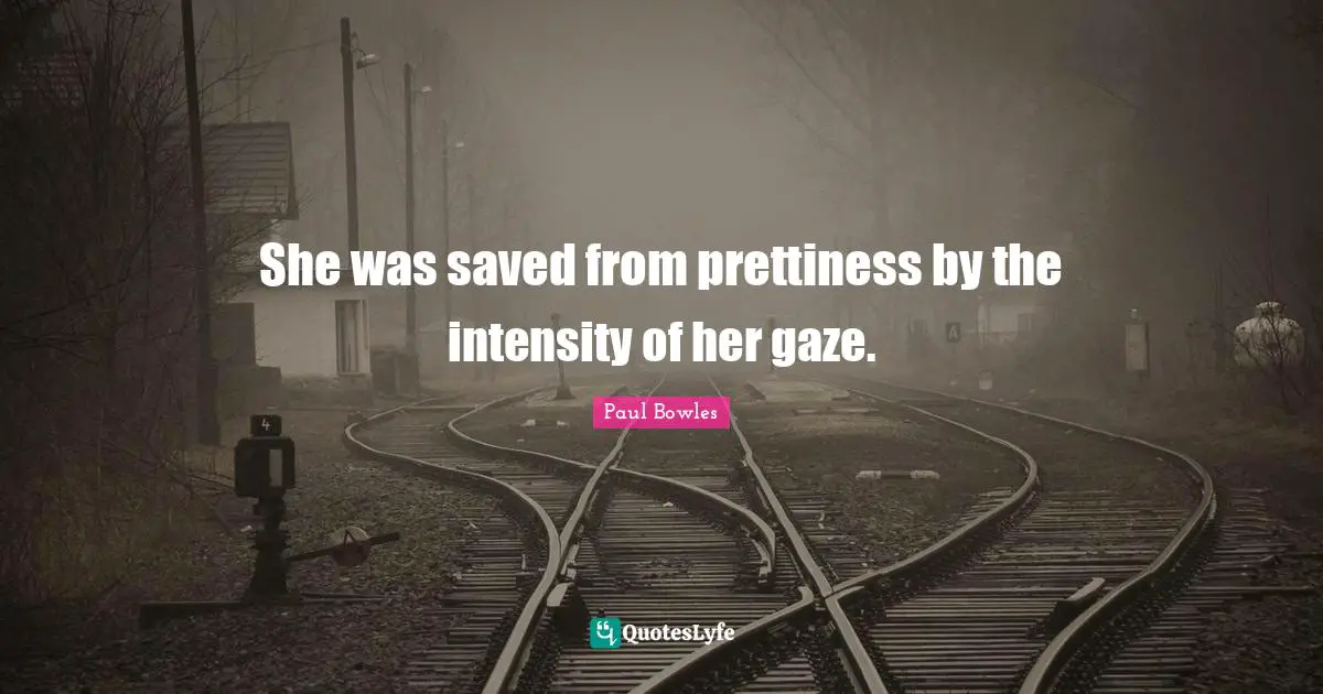 She was saved from prettiness by the intensity of her gaze.