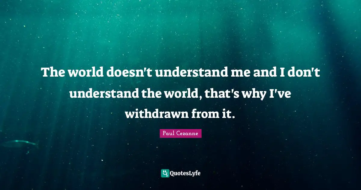 The world doesn't understand me and I don't understand the world, that's why I've withdrawn from it.