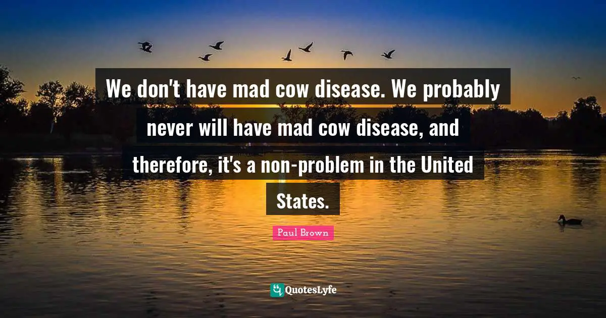 We don't have mad cow disease. We probably never will have mad cow disease, and therefore, it's a non-problem in the United States.
