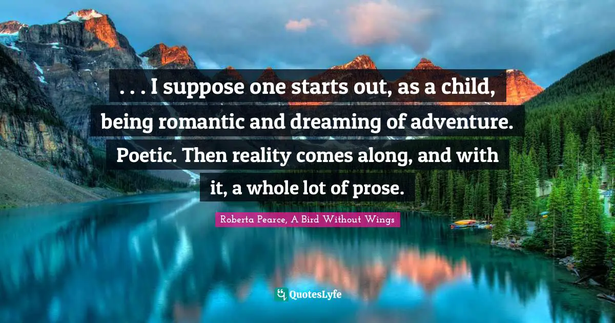. . . I suppose one starts out, as a child, being romantic and dreaming of adventure. Poetic. Then reality comes along, and with it, a whole lot of prose.