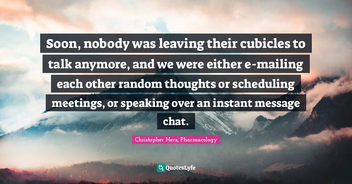 Soon, nobody was leaving their cubicles to talk anymore, and we were either e-mailing each other random thoughts or scheduling meetings, or speaking over an instant message chat.