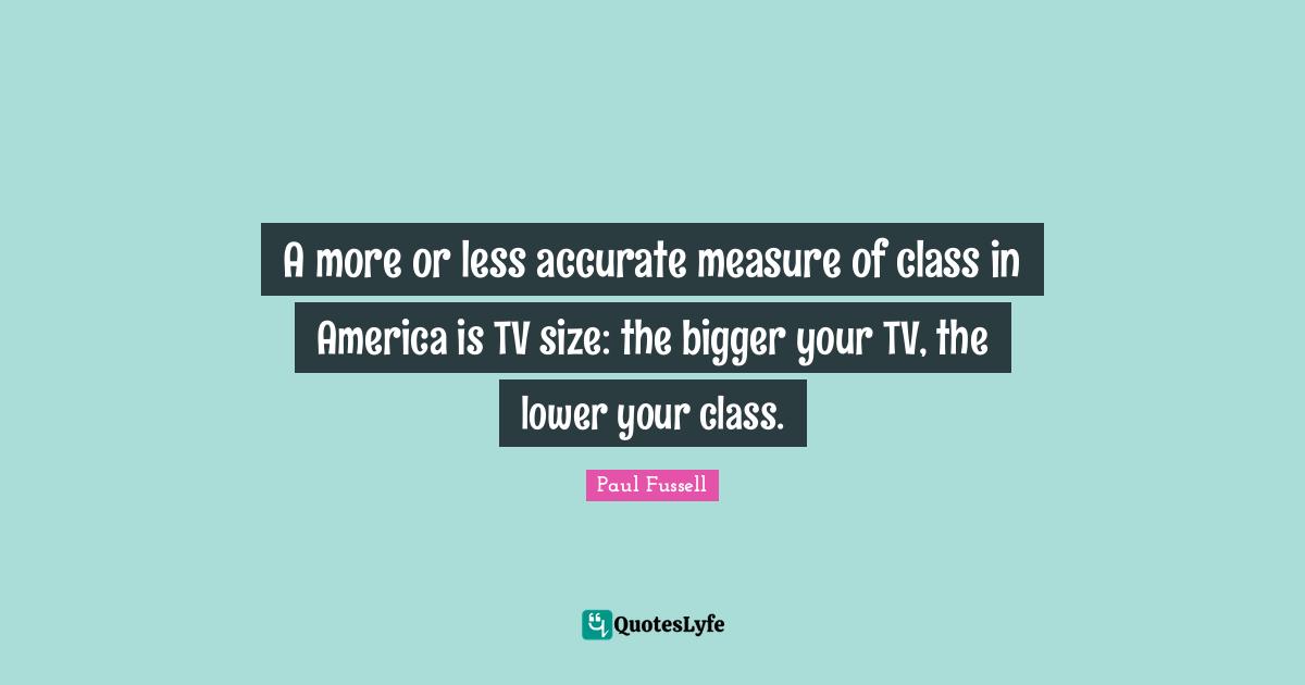 A more or less accurate measure of class in America is TV size: the bigger your TV, the lower your class.