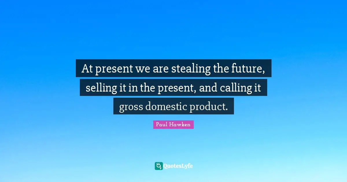At present we are stealing the future, selling it in the present, and calling it gross domestic product.