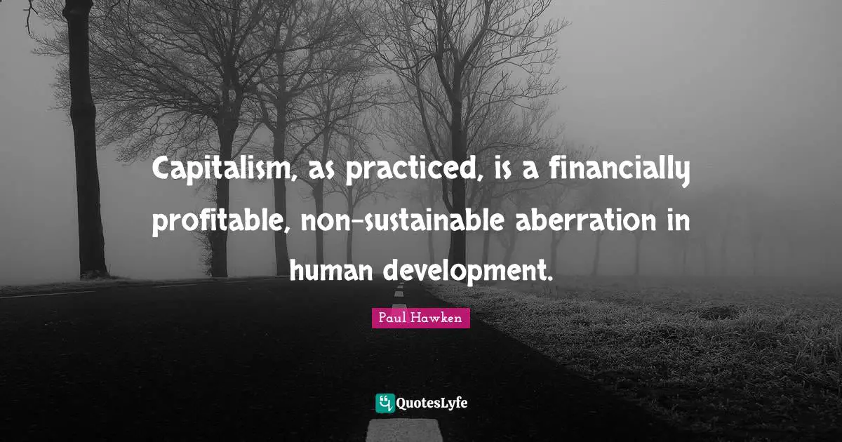 Capitalism, as practiced, is a financially profitable, non-sustainable aberration in human development.