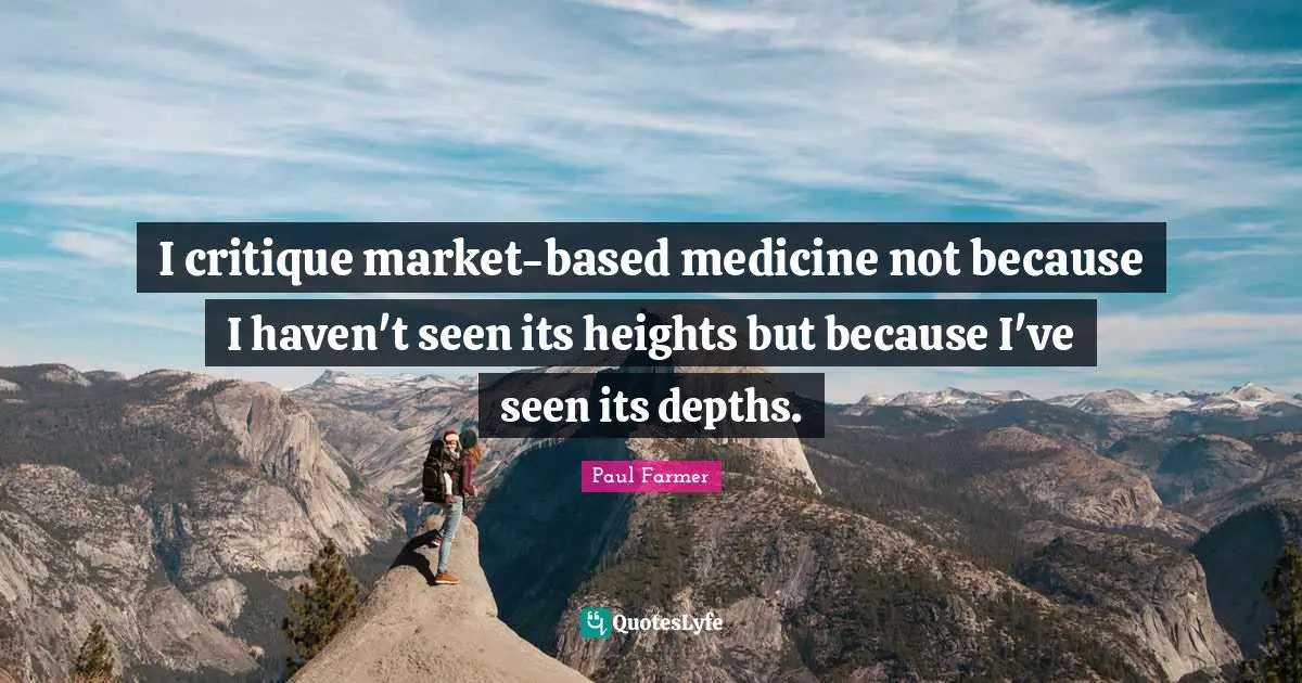 I critique market-based medicine not because I haven't seen its heights but because I've seen its depths.