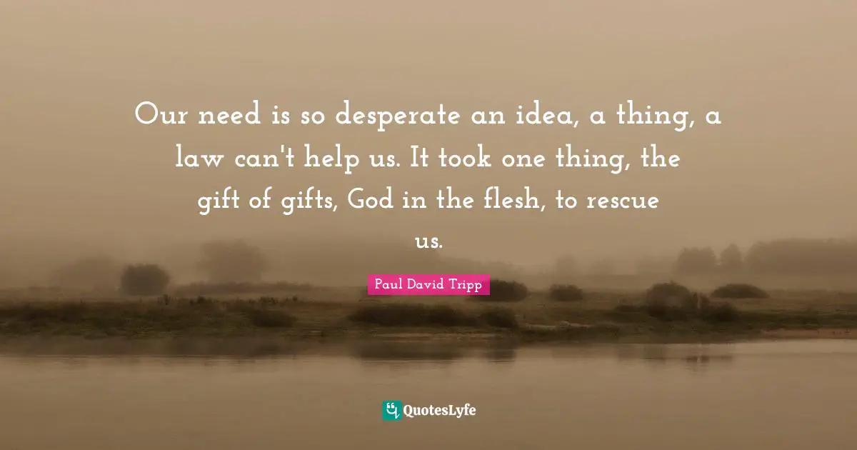 Our need is so desperate an idea, a thing, a law can't help us. It took one thing, the gift of gifts, God in the flesh, to rescue us.