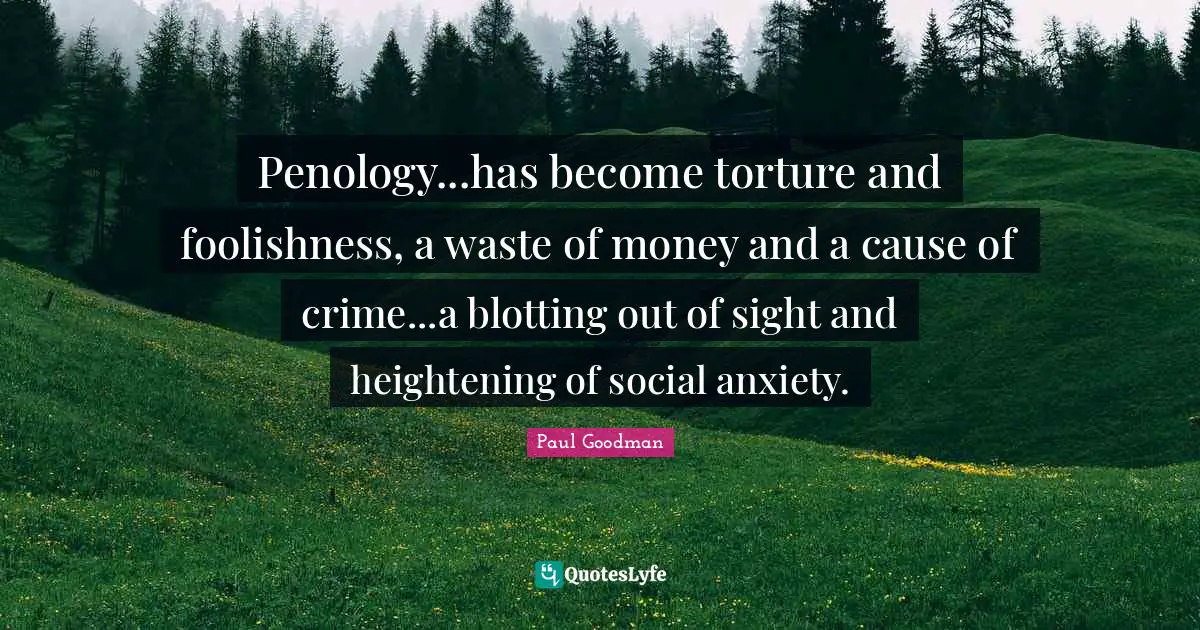 Penology...has become torture and foolishness, a waste of money and a cause of crime...a blotting out of sight and heightening of social anxiety.