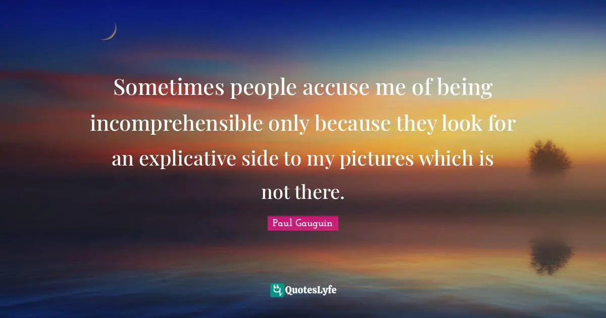 Sometimes people accuse me of being incomprehensible only because they look for an explicative side to my pictures which is not there.