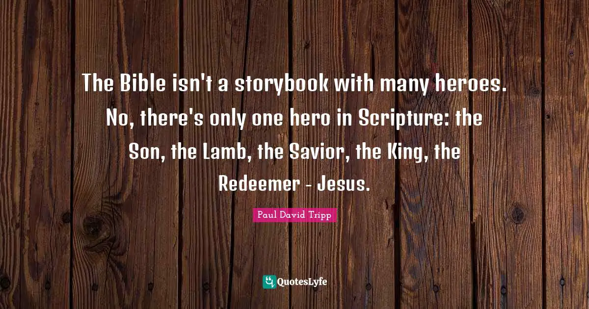 The Bible isn't a storybook with many heroes. No, there's only one hero in Scripture: the Son, the Lamb, the Savior, the King, the Redeemer - Jesus.