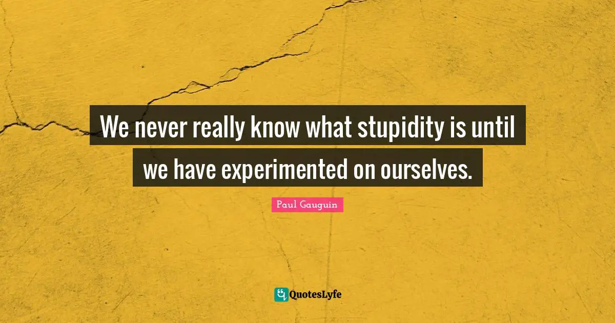 We never really know what stupidity is until we have experimented on ourselves.