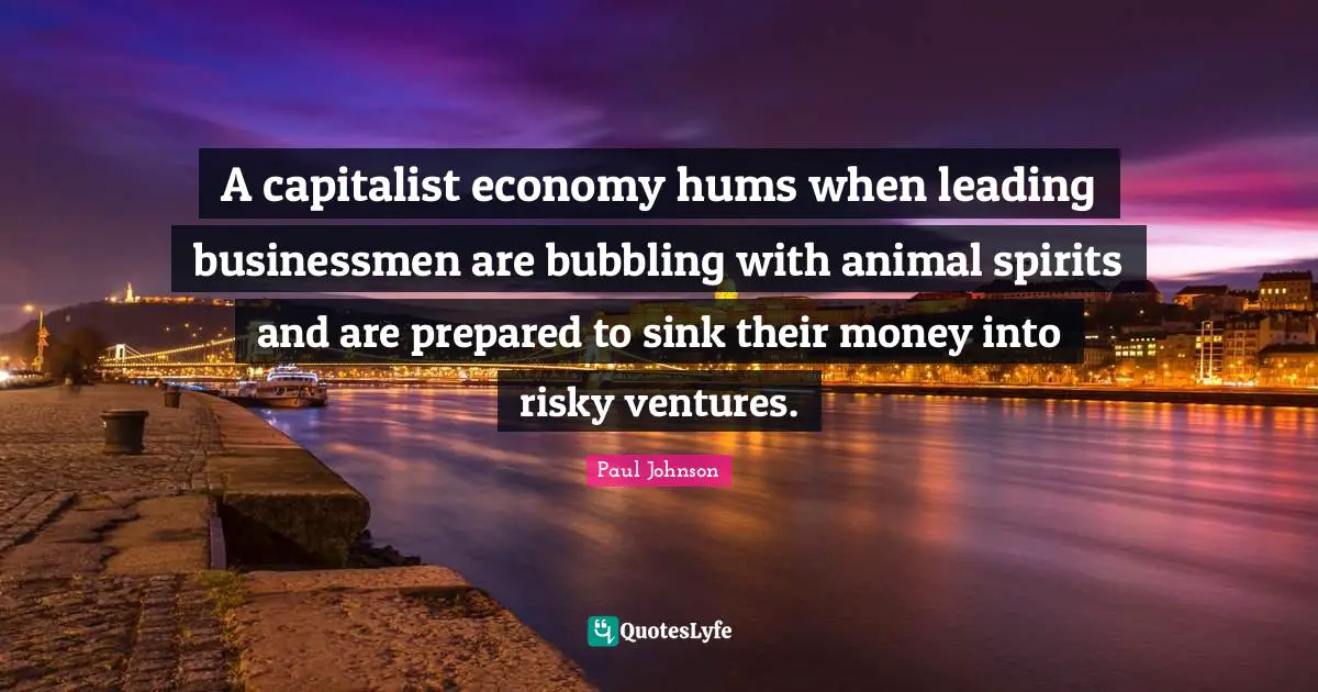 A capitalist economy hums when leading businessmen are bubbling with animal spirits and are prepared to sink their money into risky ventures.
